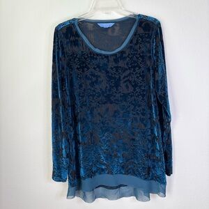 Simply Vera Vera Wang Blue Velvet Burnout Tunic Top XL Boho Gothic Party